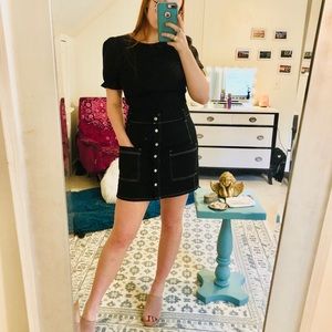 Black denim button up skirt